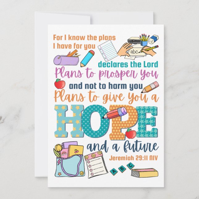 Versículo bíblico para niños Jeremías 29:11 (Anverso)
