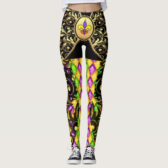 Versión 2 Mardi Gras Diamonds Pop Fashion Leggings (Anverso)