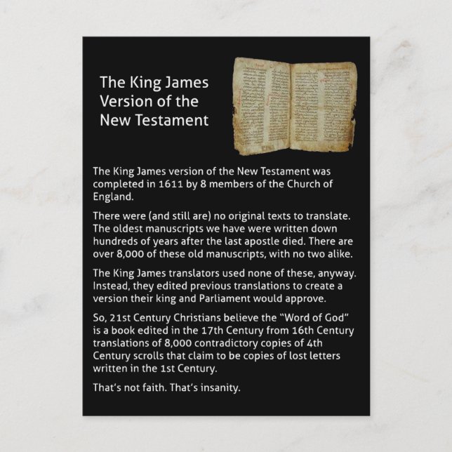 versión king james de la nueva postal del testamen (Anverso)