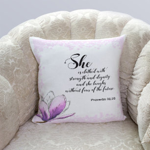 Verso de la Biblia acuarela rosa almohadas de lanz