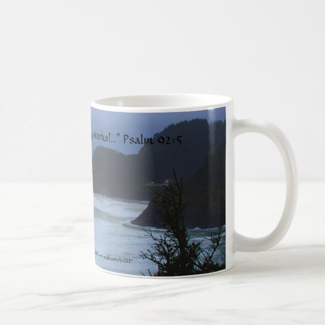 Verso de la taza w/Scripture de la niebla del cabo (Derecha)