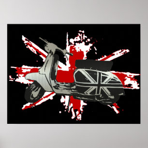 Vespa metálica en arte destrozado del Union Jack