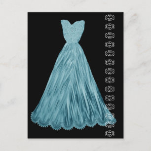 Vestido azul turquesa con tarjeta postal de acento