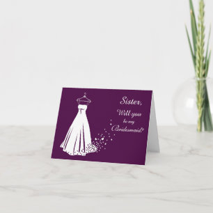 Vestido blanco, corazón en tarjeta de dama de hono