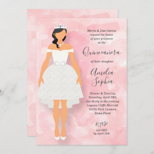 Vestido blanco sobre invitaciones de quinceañera r