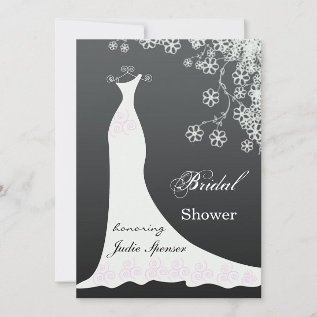 Vestido boda blanco en la invitación de ducha de n (Anverso)
