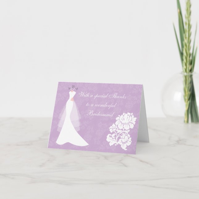 vestido boda en morado Gracias tarjeta de dama de  (Anverso)
