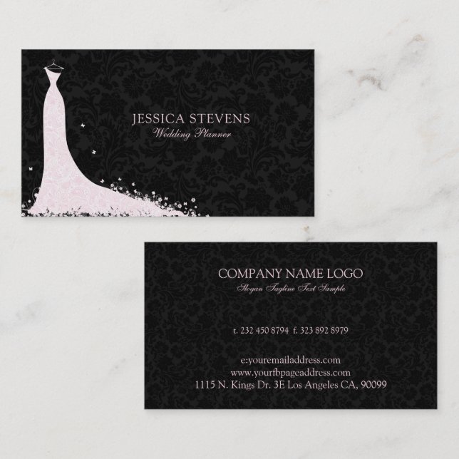 Vestido Boda Rosa En Tarjeta De Negra (Anverso / Reverso)