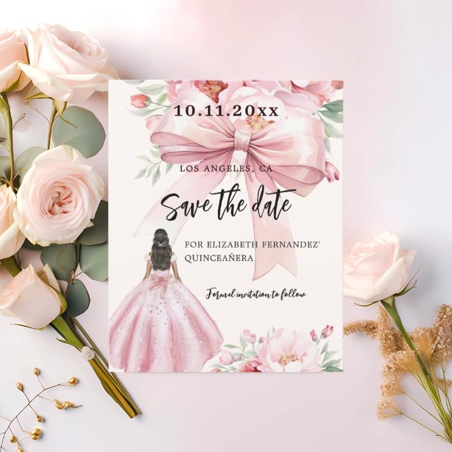 Vestido de arco rosado Quinceanera Guardar tarjeta (Subido por el creador)