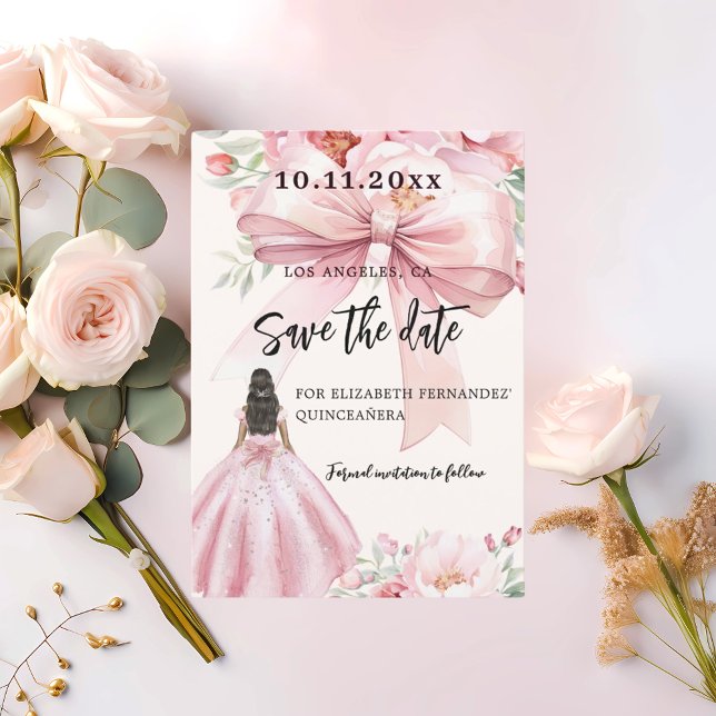 Vestido de arco rosado Quinceanera Guardar tarjeta (Subido por el creador)