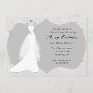 Vestido de boda, gris, invitación de la ducha del