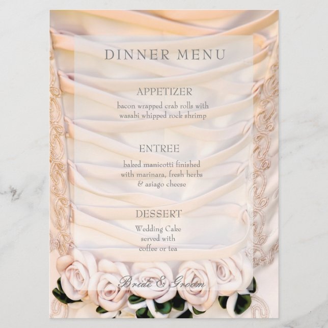 Vestido de novia blanco con menú Boda de Rosas (Anverso)
