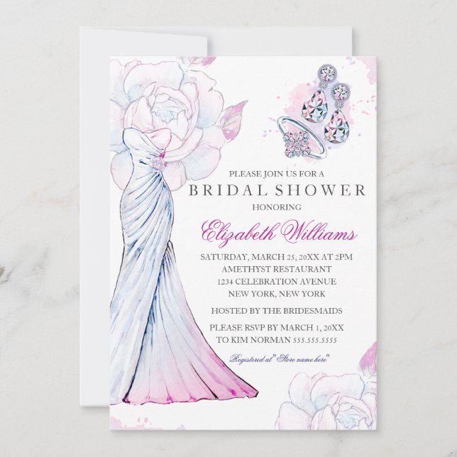 Vestido de novia de cristal brillante Invitación d (Anverso)