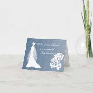 Vestido de novia en tarjeta de agradecimiento a la