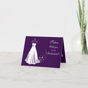 Vestido de novia en tarjeta de nota de dama de hon