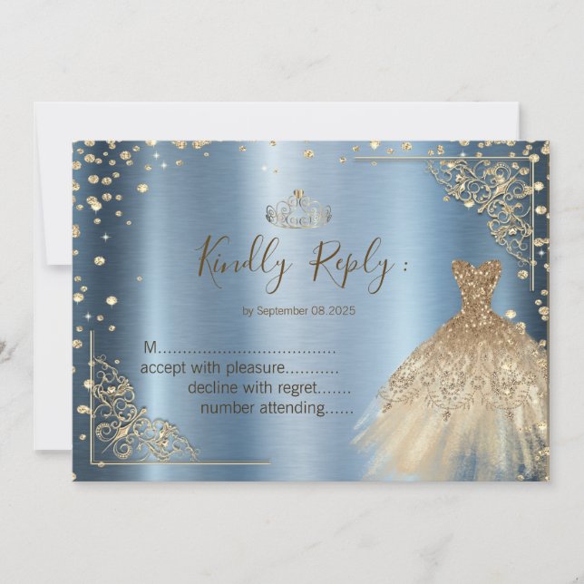 Vestido de oro diamantes azul RSVP (Anverso)