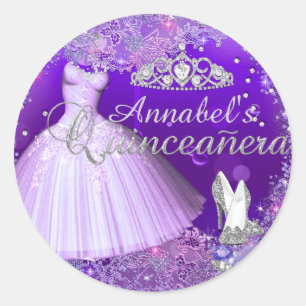 Vestido morado y Pegatina de Quinceanera de Tiara