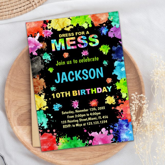 Vestido Negro Para Invitaciones De Cumpleaños De M (Black Dress For Mess Paint Birthday Invitations)