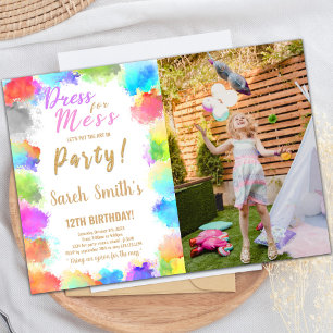 Vestido para Mess Paint invitaciones de cumpleaños