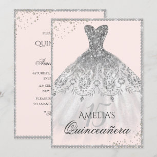 Vestido plateado Sparkle 15ª Invitación Quinceaner