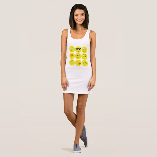 Vestido Sin Mangas Emojis amarillo y blanco lindo