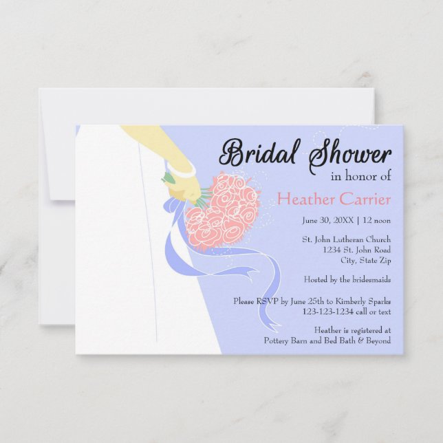 Vestido y Bouquet boda - Invitación a ducha de nov (Anverso)