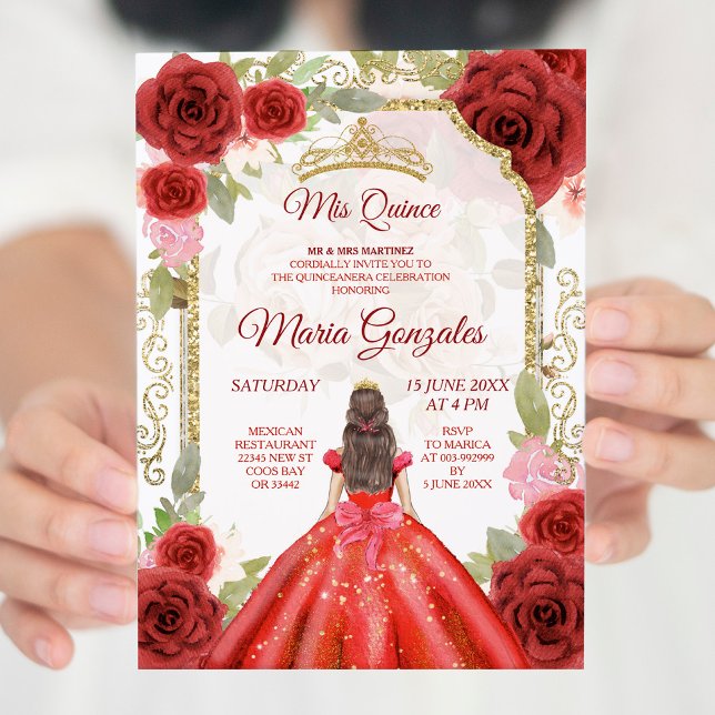 Vestidos rojos y Rosas Invitación a la quinceañera (Subido por el creador)