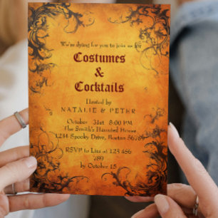 Vestidos y cócteles Invitación Naranja marfil rojo