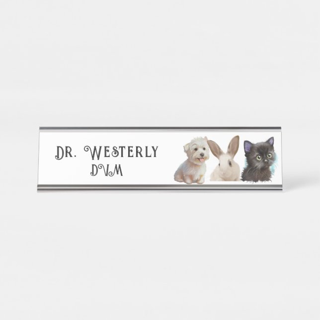 Veterinaria DVM Dog Cat Bunny Desk Placa (Anverso)