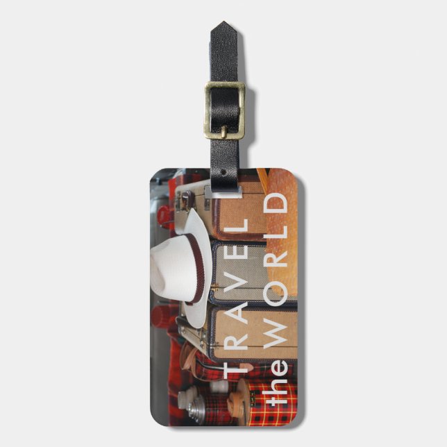 Viaja el mundo - etiqueta del equipaje del viejo (Frente Vertical)