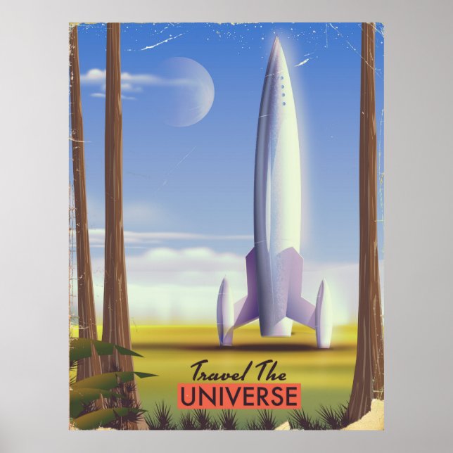 Viaja por el arte espacial retro Universo. (Frente)