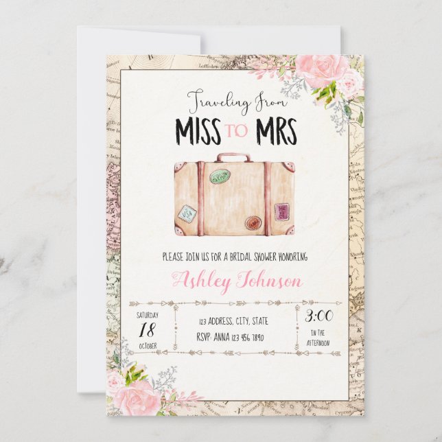 Viajar de la invitación de miss a mrs (Anverso)