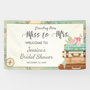 Viajar de Miss a Sra. Bridal con una pancarta de d