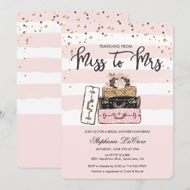 Viajar de Miss a Sra. Bridal Invitación (Anverso / Reverso)