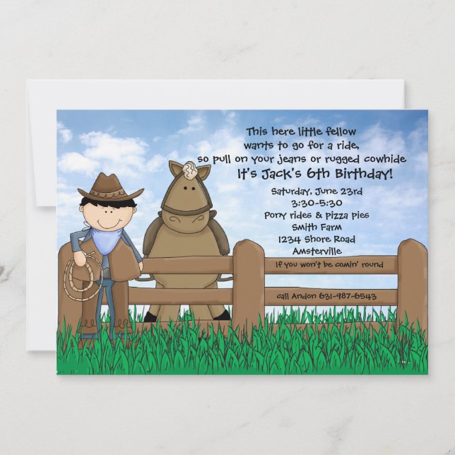 Viajar en la invitación de los Cowboy (Anverso)
