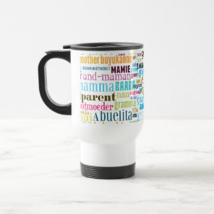 Viaje Abuela en taza de la bebida de muchas idiomas