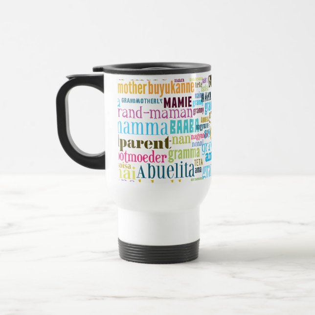 Viaje Abuela en taza de la bebida de muchas idiomas (Izquierda)