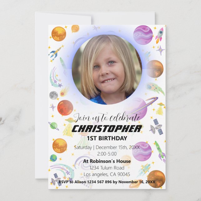 Viaje al espacio Invitación de cumpleaños (Anverso)