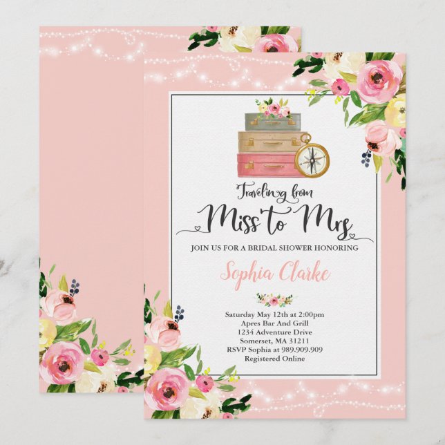 Viaje Bridal Shower Invitación Miss A La Sra. Flor (Anverso / Reverso)