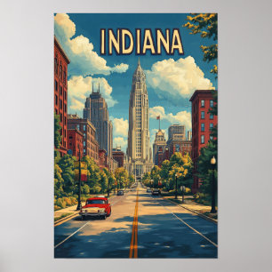 Viaje de Ilustracion Vintage de Arte de Indiana US