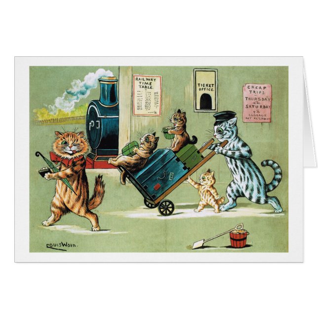 Viaje del tren de la familia de gatos, Louis Wain (Anverso (Horizontal))