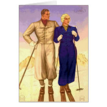 Viaje en pareja de esquí de época