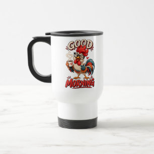 Viaje Gallina de dibujos animados linda con taza