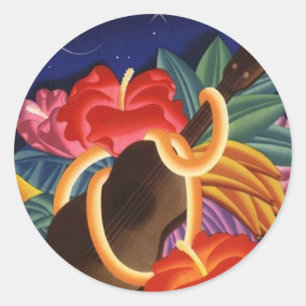 Viaje nocturno del pegatina Vintage Ukulele en Haw