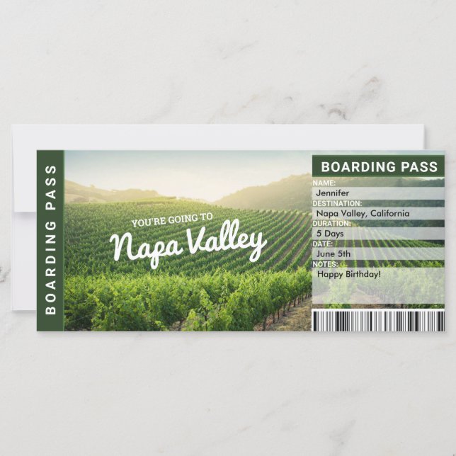 Viaje sorpresa por Napa Valley revelan boleto de r (Anverso)