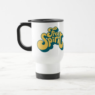 Viaje Taza amarilla y teal retro de los 70 con espíritu