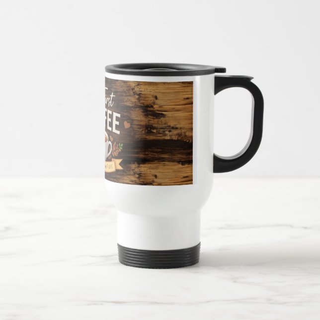 Viaje Taza blanca con diseño de madera (Derecha)