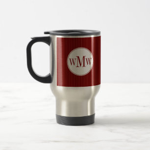 Viaje Taza carmesí del monograma de la tela a rayas