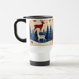 Viaje Taza con patrón de reno de arte popular