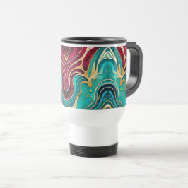 Viaje Taza de café con arte fluido de ondas doradas